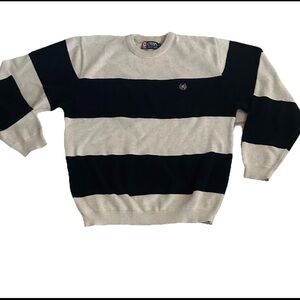 Y2K Chaps Ralph Lauren crest logo  Crewneck Chunky Stripe Navy & Beige Sweater